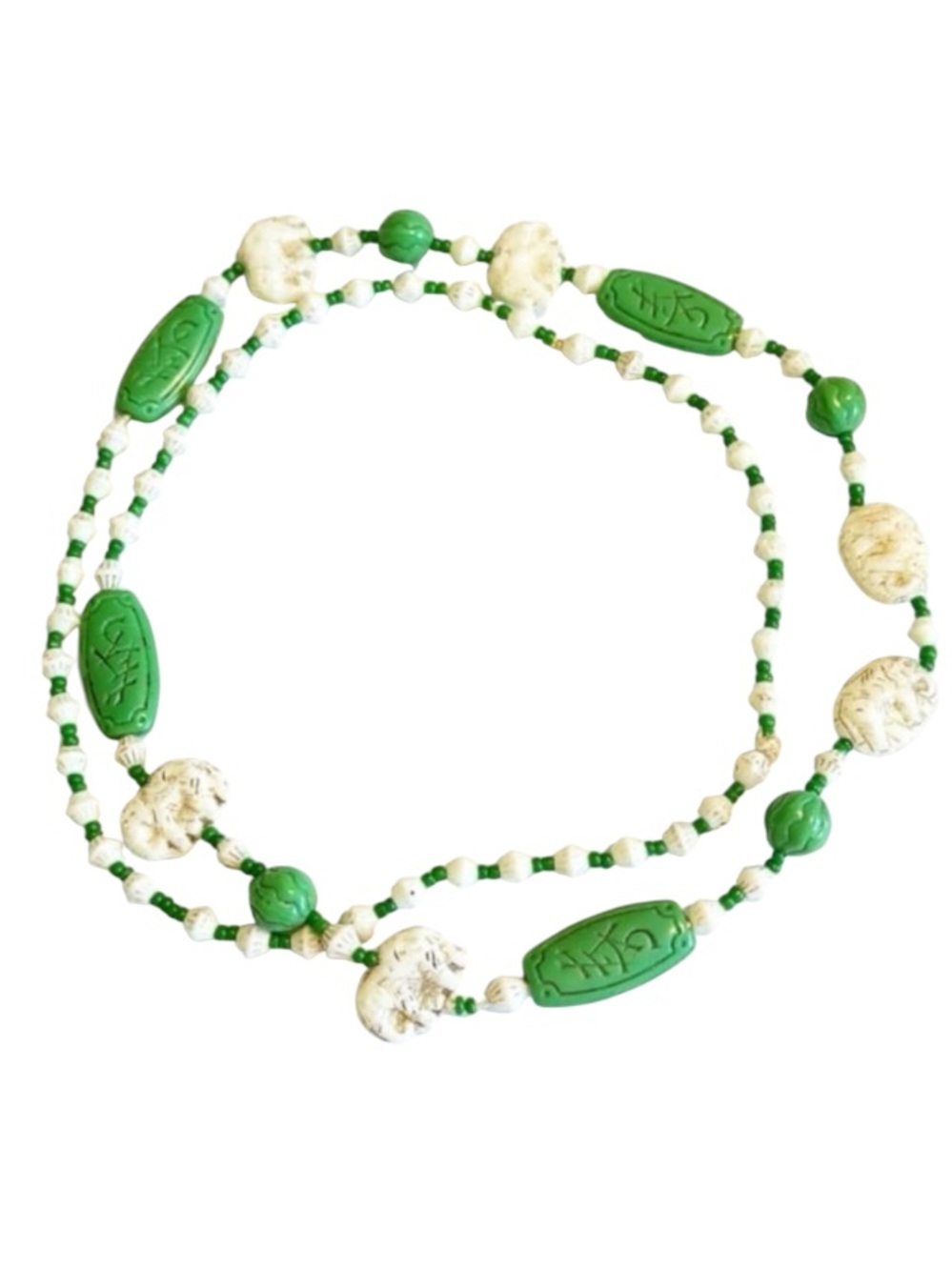 Vintage Neiger Brothers antique green Asian elephant carved bead necklace